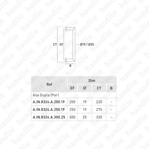 A.IN.8324.A - Back to back pull handle for doors - PVD Stainless Steel