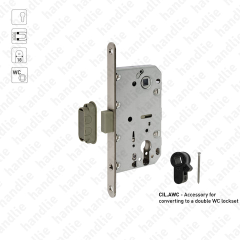 F.115.91.03 + CIL.AWC - Magnetic mortise lock 2 followers / WC (Series 115)