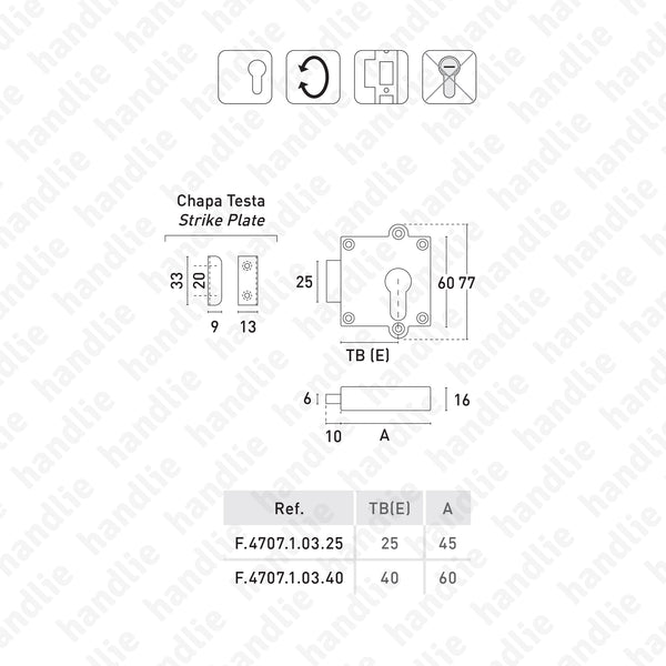 F.4707 - Rim lock for cabinet doors - euro cylinder