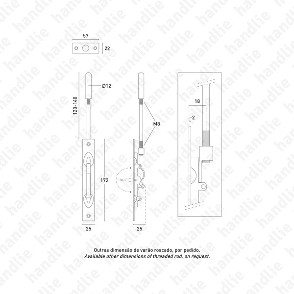 FX.IN.004.1 - Lever action flush bolt with rod - STAINLESS STEEL