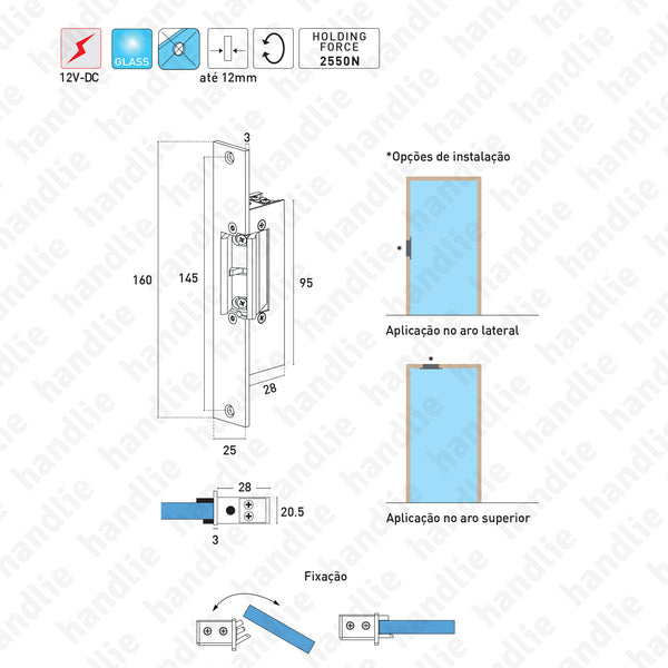T.1512 - Electric mortise strike for glass doors