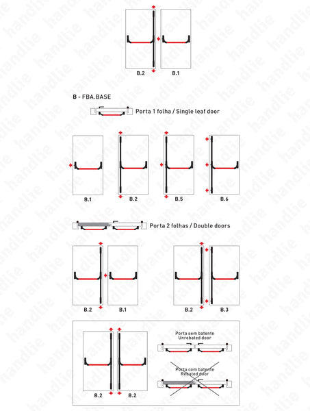 IDEA BASE - Vertical Bolts and Panic Bar - 3 locking points - 2 Leaves - Red