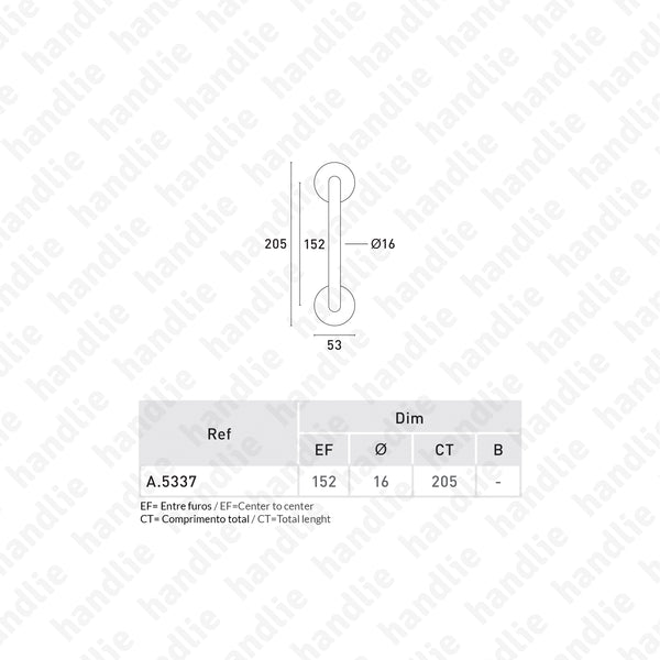 A.5337 - Single pull handle for doors - Brass