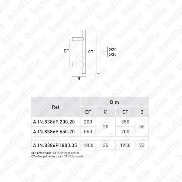 A.IN.8386P - Back to back pull handles for doors - Stainless Steel