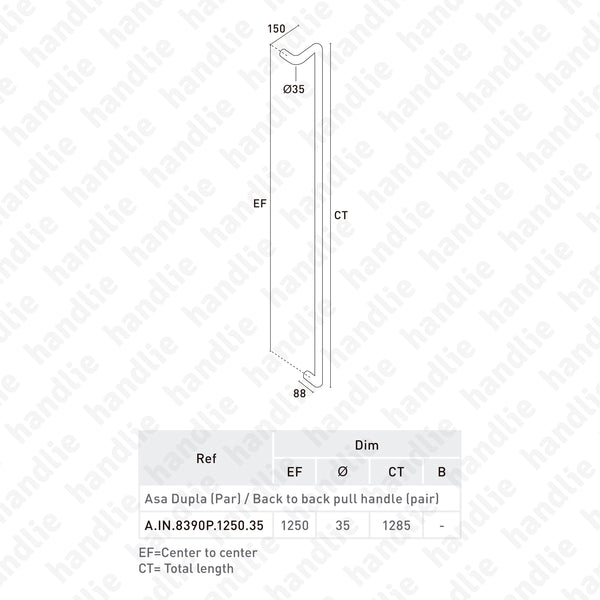 A.IN.8390P - Back to back pull handle for doors - STAINLESS STEEL