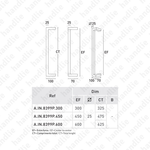 A.IN.8399P - Back to back pull handle for doors - Stainless Steel