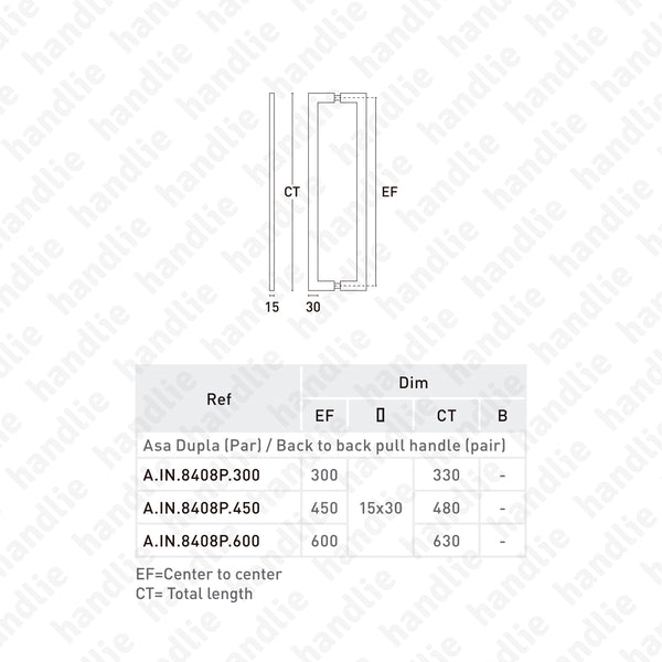 A.IN.8408P - Back to back pull handles for doors - STAINLESS STEEL
