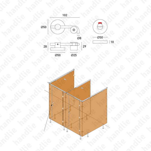 ASM.827 - WC turn and release with hook and indicator - Stainless Steel