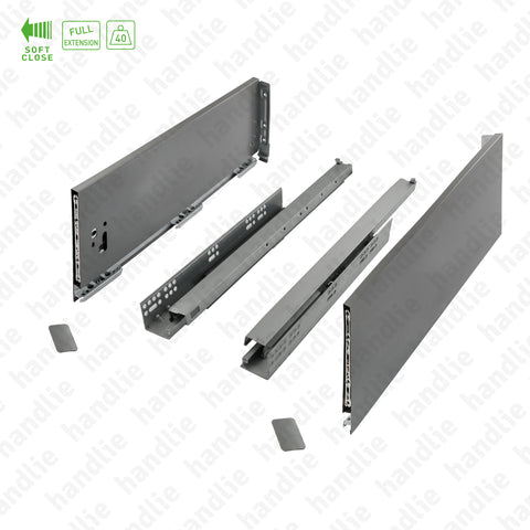 CL.190.1.185 - H.185 - SPM SLIM SLIDE - Sides with Soft-Close slides for drawers and pull-outs / Full extension slide / 40kg