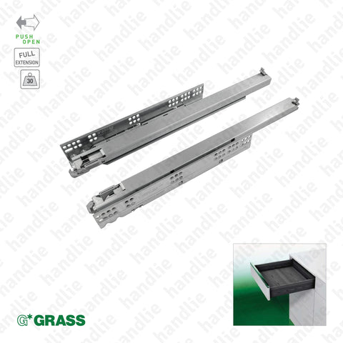 COR.7003 - DYNAMOOV TIPMATIC - GRASS - TIPMATIC (Push Open) concealed slides for drawers / Full extension slide / 30kg | GRASS