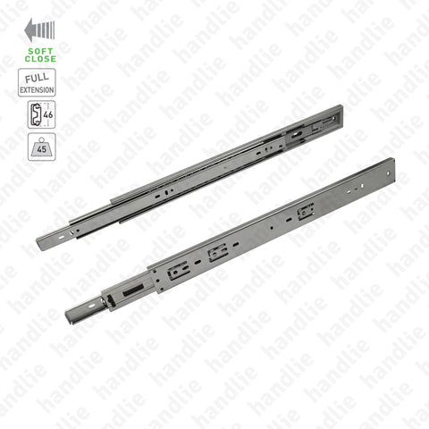 COR.A46.2L with Soft-Close - Ball bearing slides + Soft-Close for drawers / Double extension / Full extension slide / 45Kg (pair)
