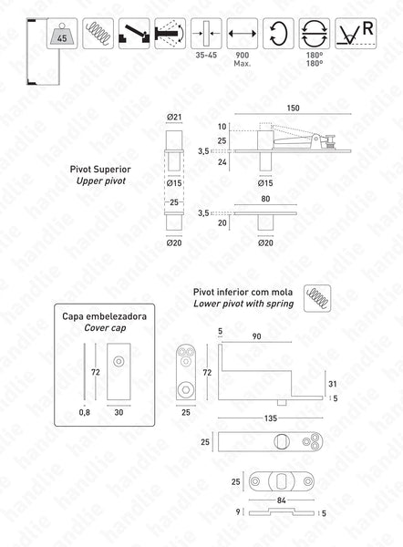 D.1992 - Pivot with double action spring - Stainless Steel