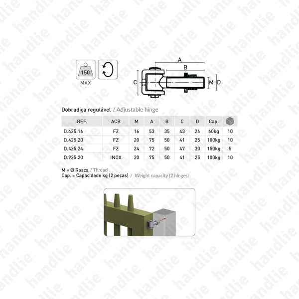 D.425 - Adjustable hinges - up to 150 kg - Steel
