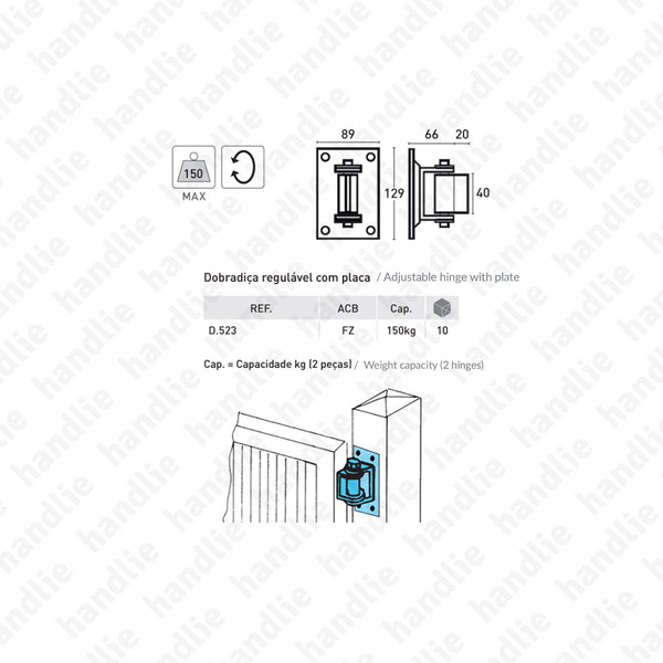 D.523 - Adjustable hinge with plate - Steel