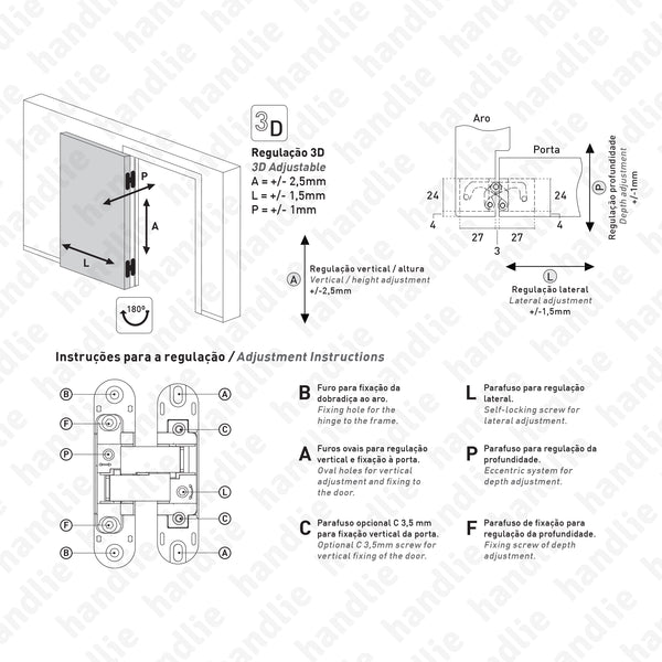 D.580.3D - 3D Concealed hinge - Load capacity 80 Kg