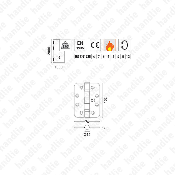 D.8182.R - Butt hinge with round leaves - Fire resistant - Stainless Steel