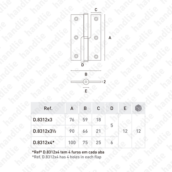 D.8312 - Lift Off Hinge - Stainless Steel