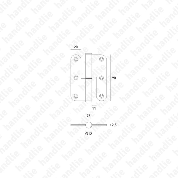 D.8315.AR - Hinge with round leaves - 3,5 Inches - Stainless Steel