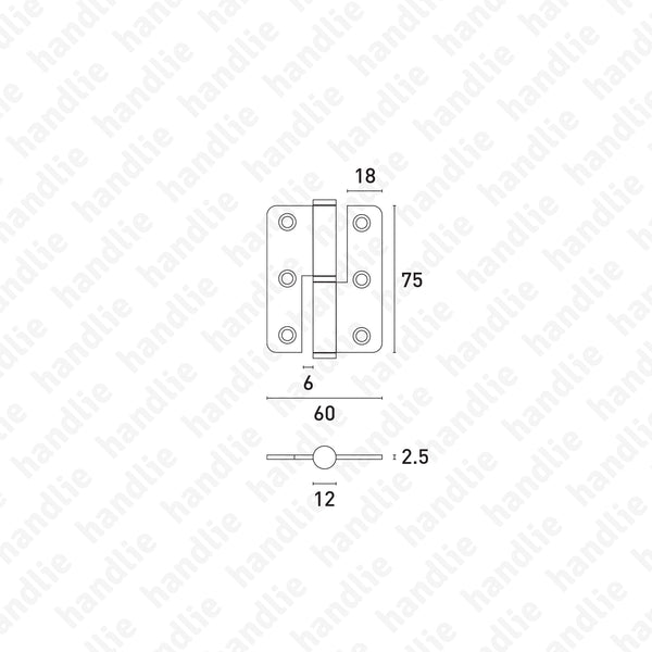 D.8321 - Hinge with round corners 75mm - Stainless Steel