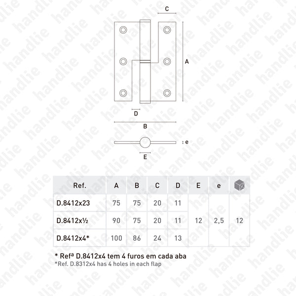 D.8412 - Lift Off Hinge - Stainless Steel