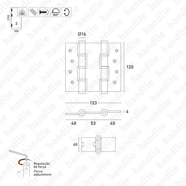 DM.5414.A - Double action spring hinges 120mm - ALUMINIUM