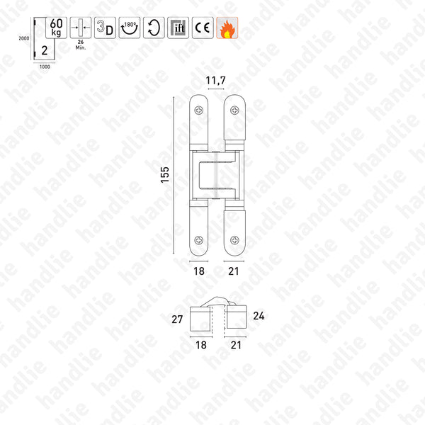 TE.240.3D - Concealed hinge - Tectus 3D - Load capacity 60 Kgs