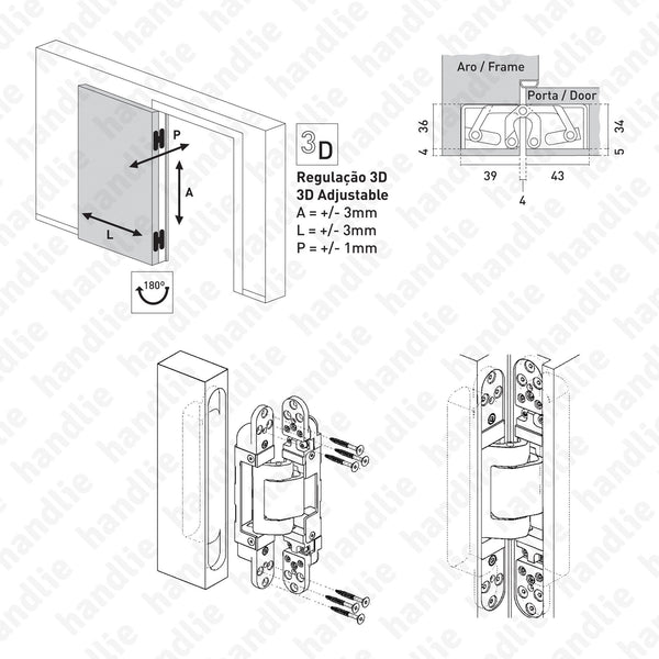 TE.645.3D - TECTUS 3D Concealed hinge - Load capacity 300kgs