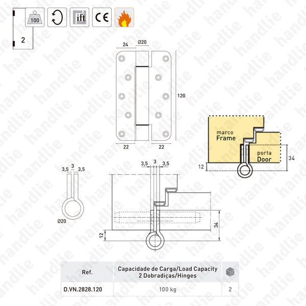 VN.2828/120 - VARIANT VN Hinge for heavy-duty doors up to 100Kgs - Stainless Steel