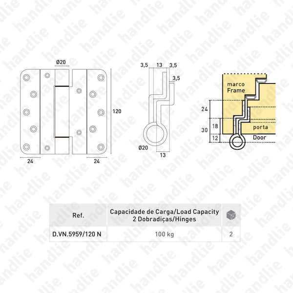 VN.5959/120N - Variant VN Hinge for doors up to 100kg - Stainless Steel