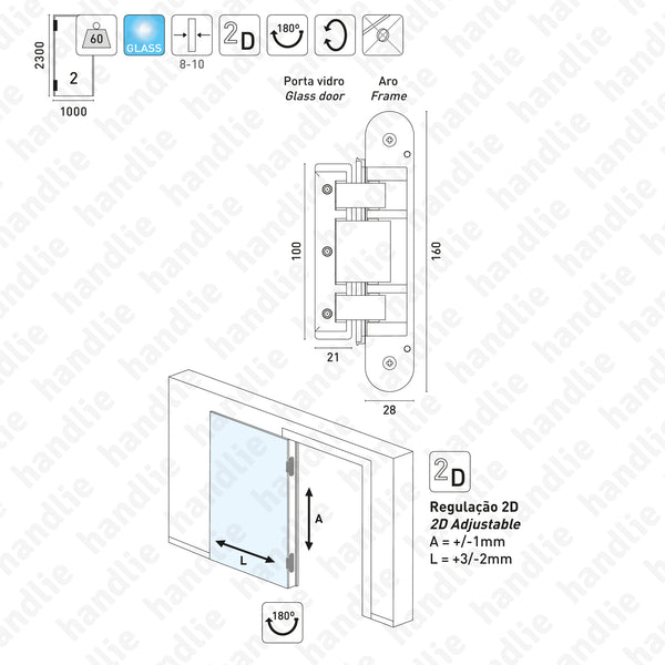 DV.TEG.310.2D - Glass hinge TECTUS GLASS 2D - Load capacity 60 or 80Kgs  | SIMONSWERK