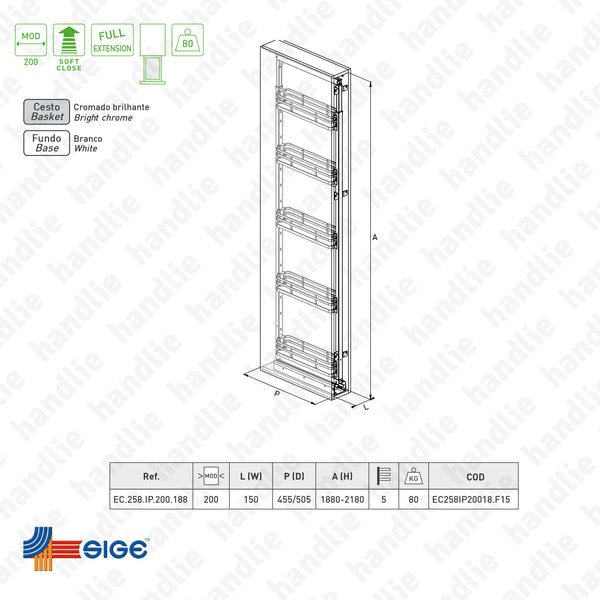 EC.258.IP - Multipurpose narrow larder with 5 baskets