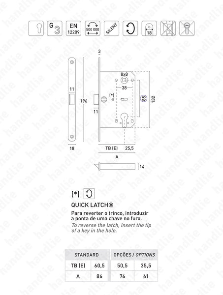 F.110.1.03.R - Mediana Evolution - Mortise lock for euro cylinder