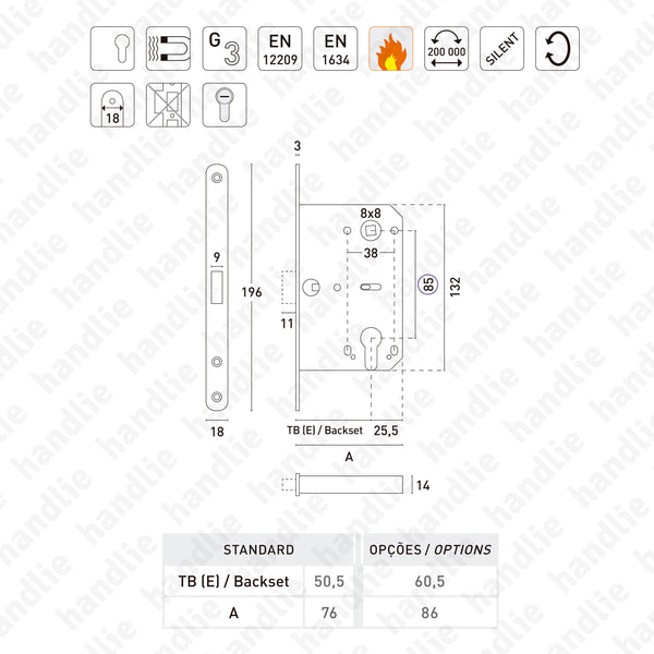 F.110.91.03 - Mediana Polaris - Magnetic mortise lock for Euro Cylinder