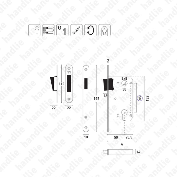 F.114.91.03.R - Magnetic mortise lock - For Cylinder