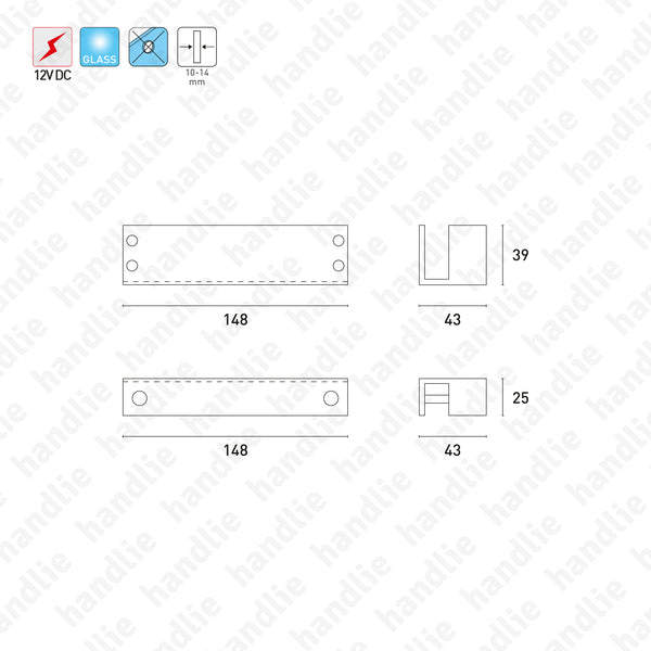 F.2800V - Electric lock for frameless glass doors - FAIL SAFE