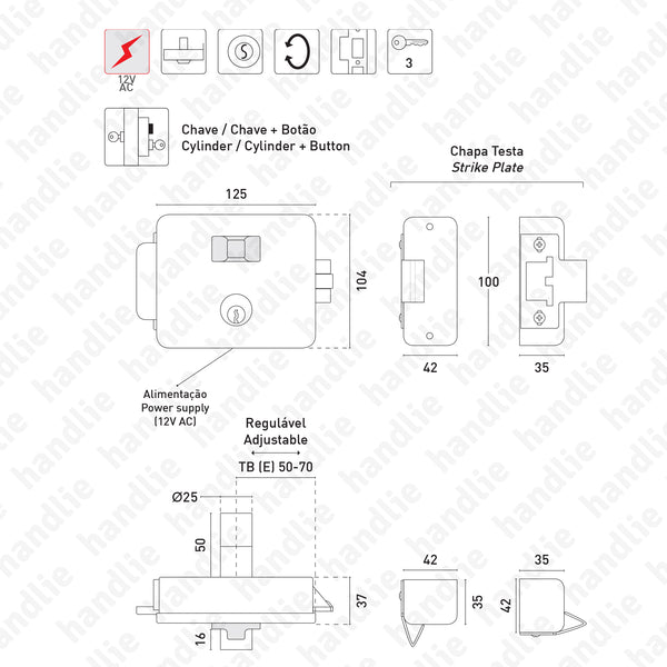 F.5015.D96 - Electric rim lock key / key + button