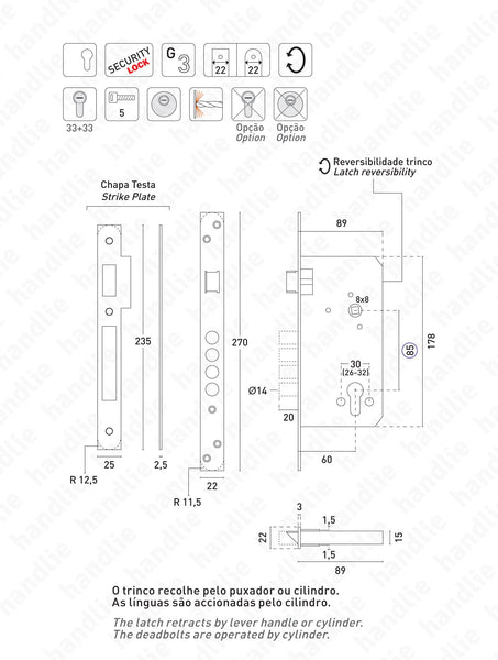F.510.1.03 - Security mortise lock for euro cylinder