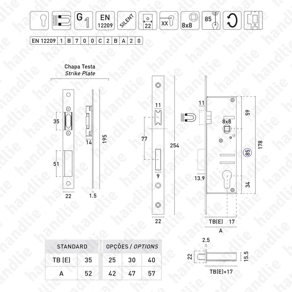 F.528.91.03 - Magnetic mortise lock for cylinder