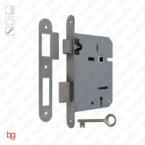 F.716.1.01.R - Mortise lock with key - Round faceplate - Stainless Steel / Brass