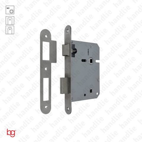 F.716.1.02.R - Bathroom mortise lock - Round faceplate - Stainless steel / Brass