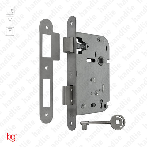 F.719.1.01.R - Mortise lock with key - Round faceplate - Stainless Steel