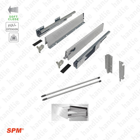 CL.181.1.00 - H.140 - SPM QUICK SLIDE - Round Railing - Sides with Soft-Close slides for 140mm pull-outs / Full extension slide / 35kg