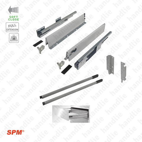 CL.181.1.00 - H.140 - SPM QUICK SLIDE - Rectangular Railing - Sides with Soft-Close slides for 140mm pull-outs / Full extension slide / 35kg