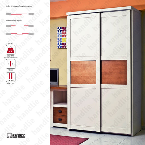 Suspensa Timber SF-30 - Sliding door system for wooden furniture and wardrobes / Hanging - Up to 30Kg per leaf / With softbrake | SAHECO