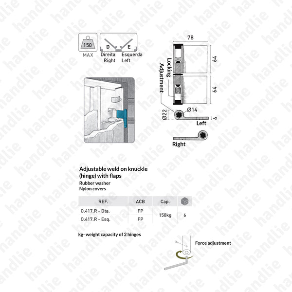 O.417.R - Adjustable weld on hinge with leaves - Steel