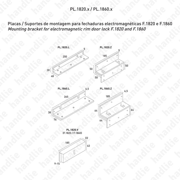 F.PL.1820V - Glass mounting plates / brackets for electromagnetic locks for F.1820 and F.1860 - Glass