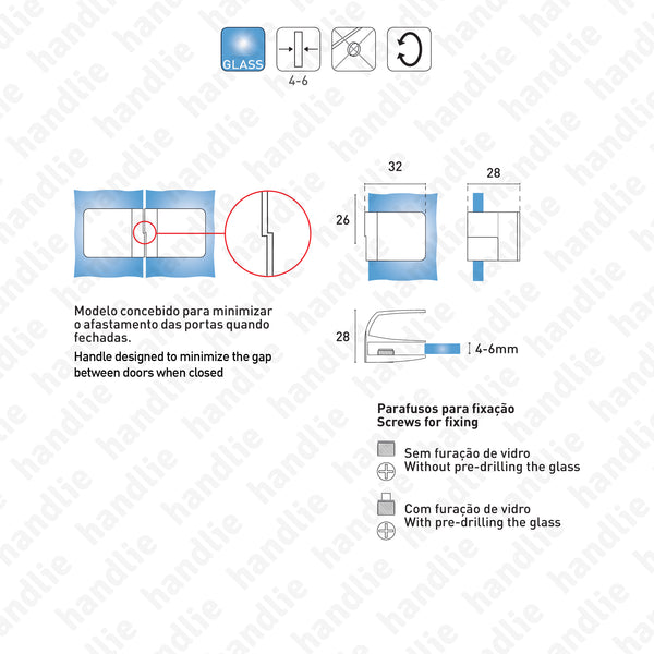 PM.17.40.081 Passion Glass - Square - Handle kit for glass double doors - Double door