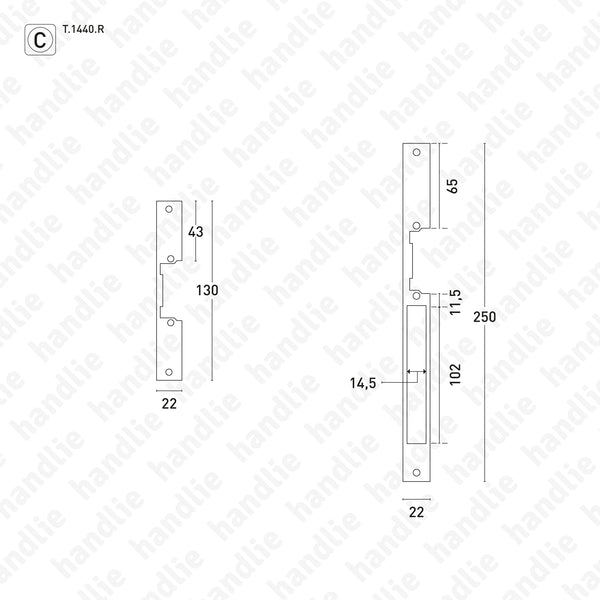 T.1440.R - Electric mortise latch - Radial