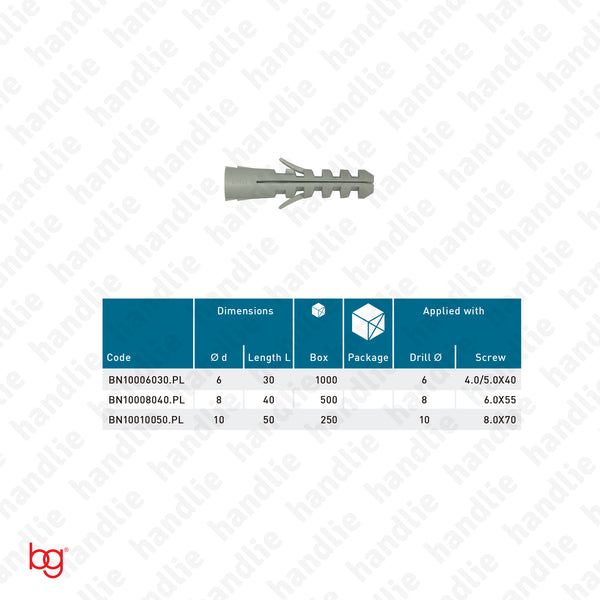 Nylon wall plugs - without lip - BN 100