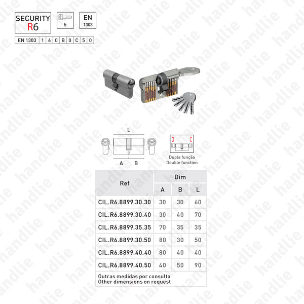 CIL.R6.8899 - Security euro cylinder R6 - Key / Key - Double function
